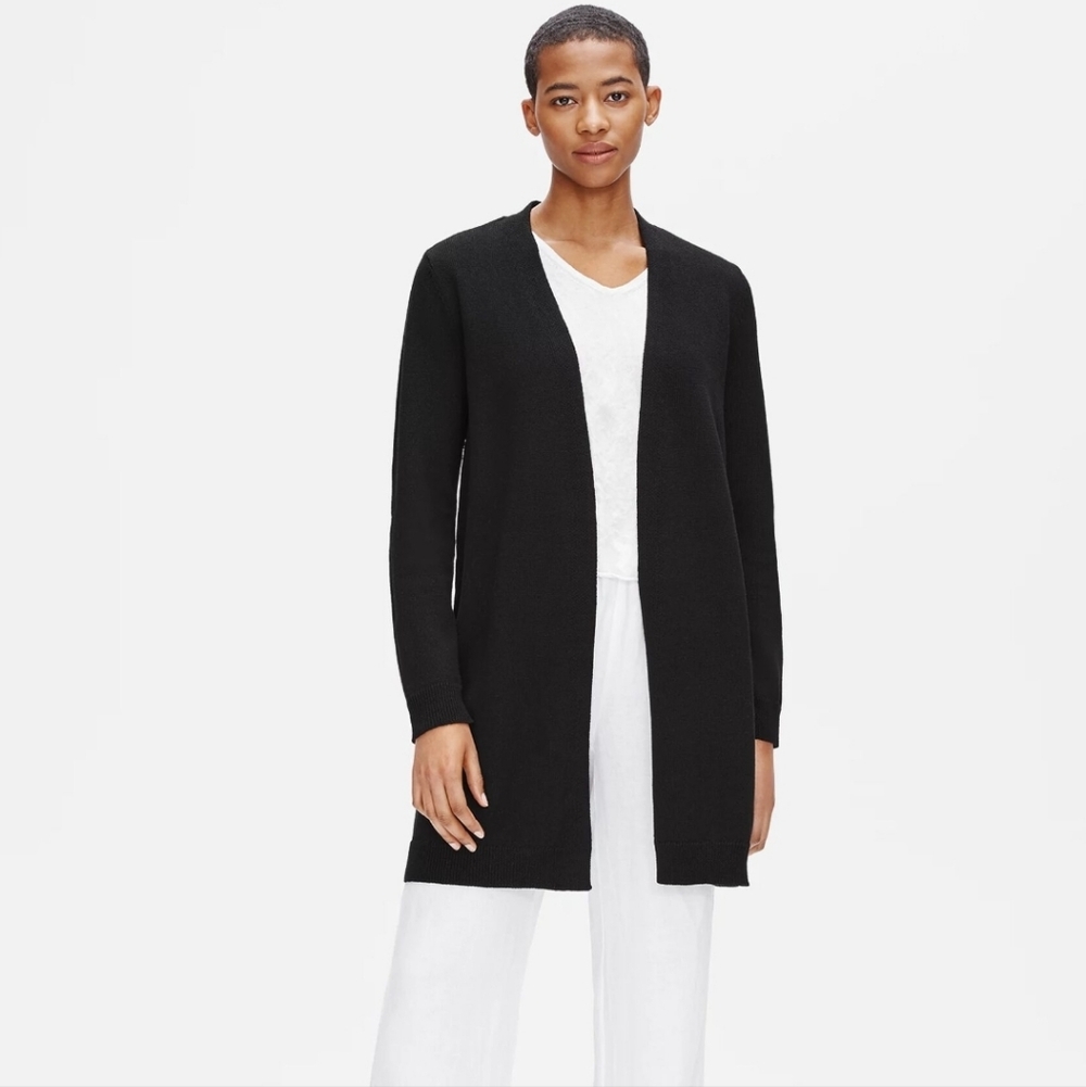 Eileen Fisher organic linen/cotton longline open cardigan Sz (Oversized) XS